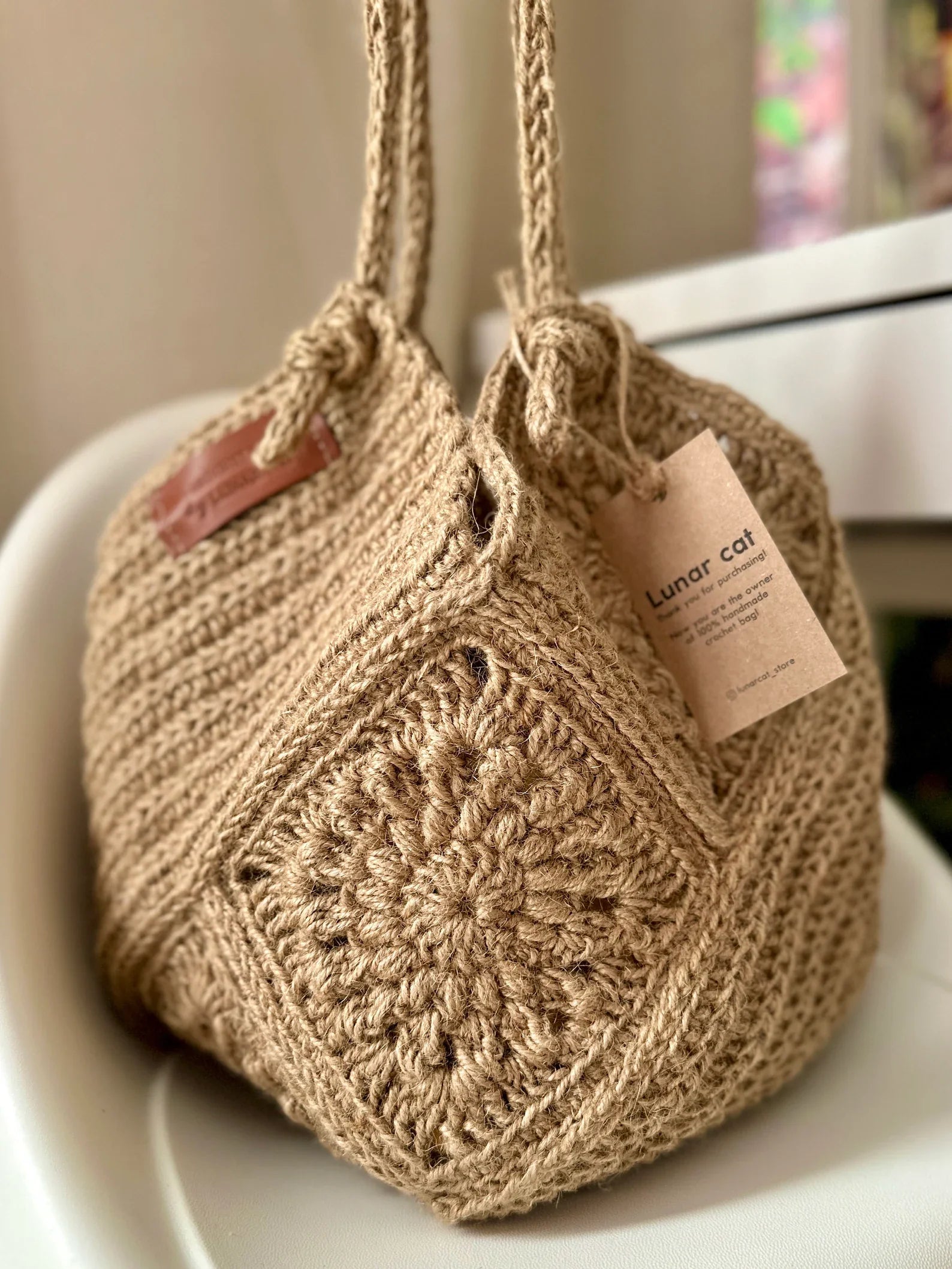 Jute Granny Square Tasche Häkelanleitung – PDF Download
