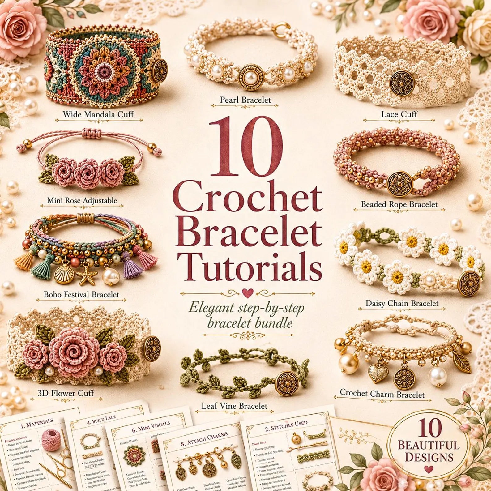 Häkel-Armband PDF Bundle – 10 DIY Schmuck Anleitungen zum Sofort-Download