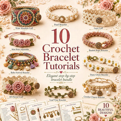 Häkel-Armband PDF Bundle – 10 DIY Schmuck Anleitungen zum Sofort-Download