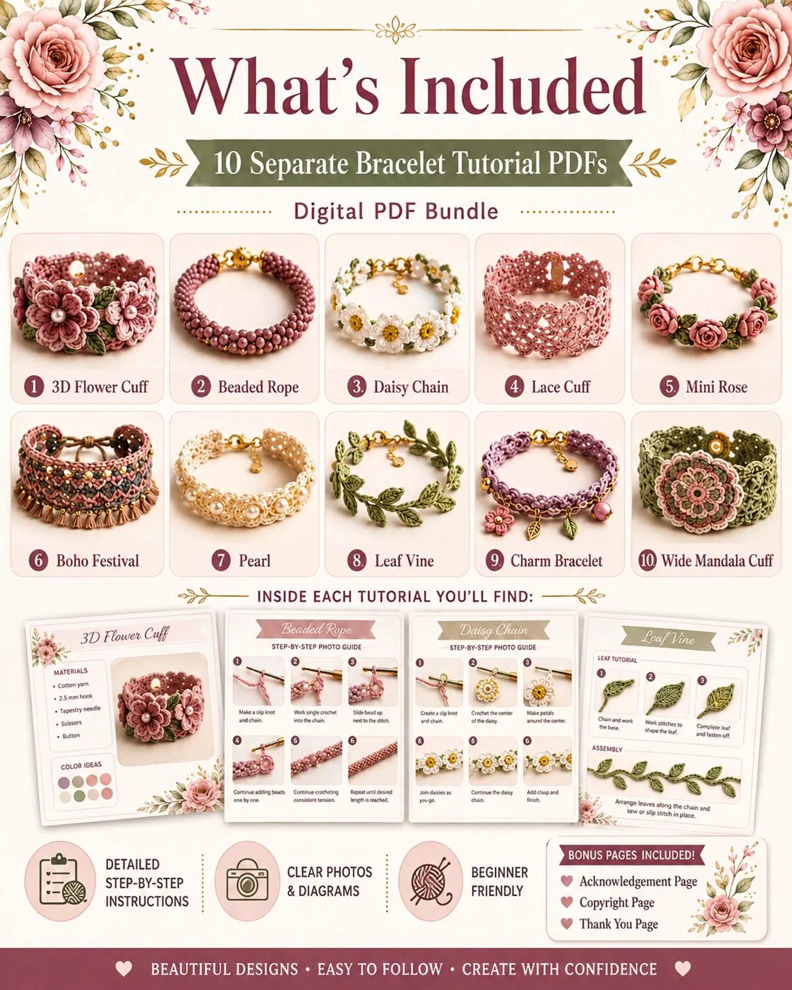 Häkel-Armband PDF Bundle – 10 DIY Schmuck Anleitungen zum Sofort-Download