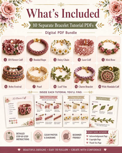 Häkel-Armband PDF Bundle – 10 DIY Schmuck Anleitungen zum Sofort-Download