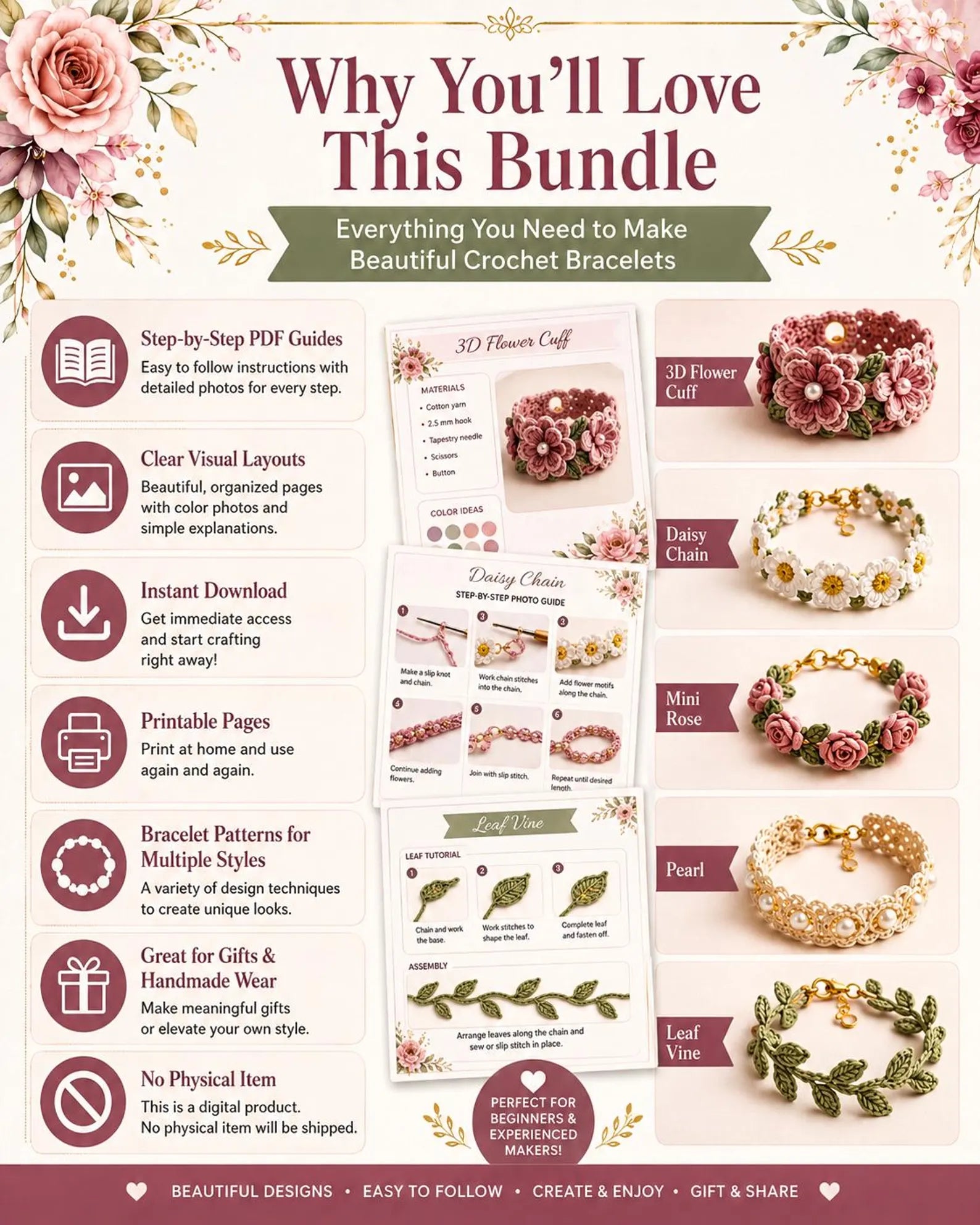 Häkel-Armband PDF Bundle – 10 DIY Schmuck Anleitungen zum Sofort-Download