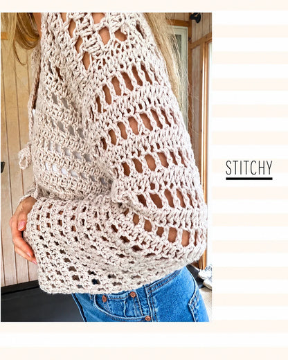 Breezy Mesh Cardigan Häkelanleitung PDF – Kurzer Sommer-Cardigan XS–5XL