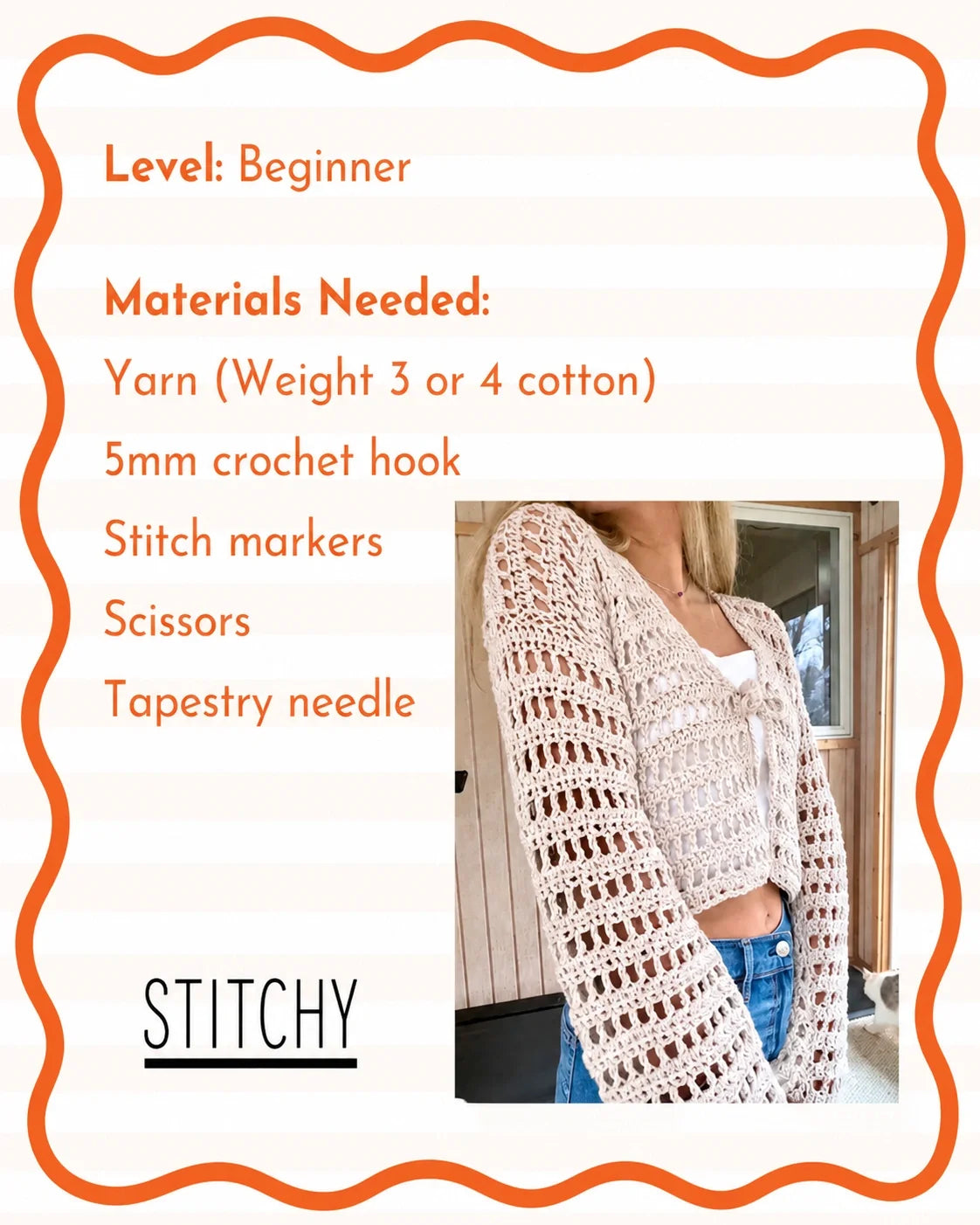 Breezy Mesh Cardigan Häkelanleitung PDF – Kurzer Sommer-Cardigan XS–5XL