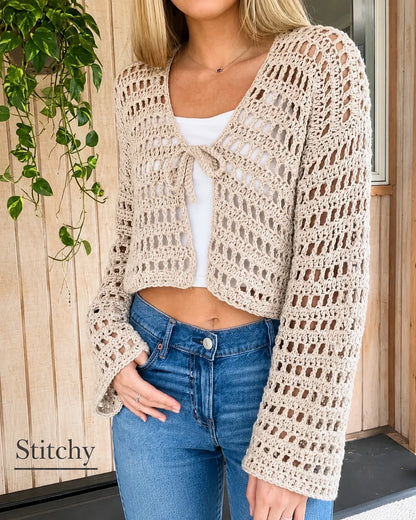 Breezy Mesh Cardigan Häkelanleitung PDF – Kurzer Sommer-Cardigan XS–5XL