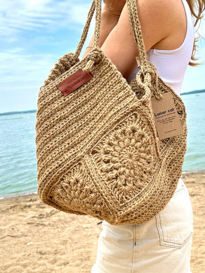 Jute Granny Square Tasche Häkelanleitung – PDF Download