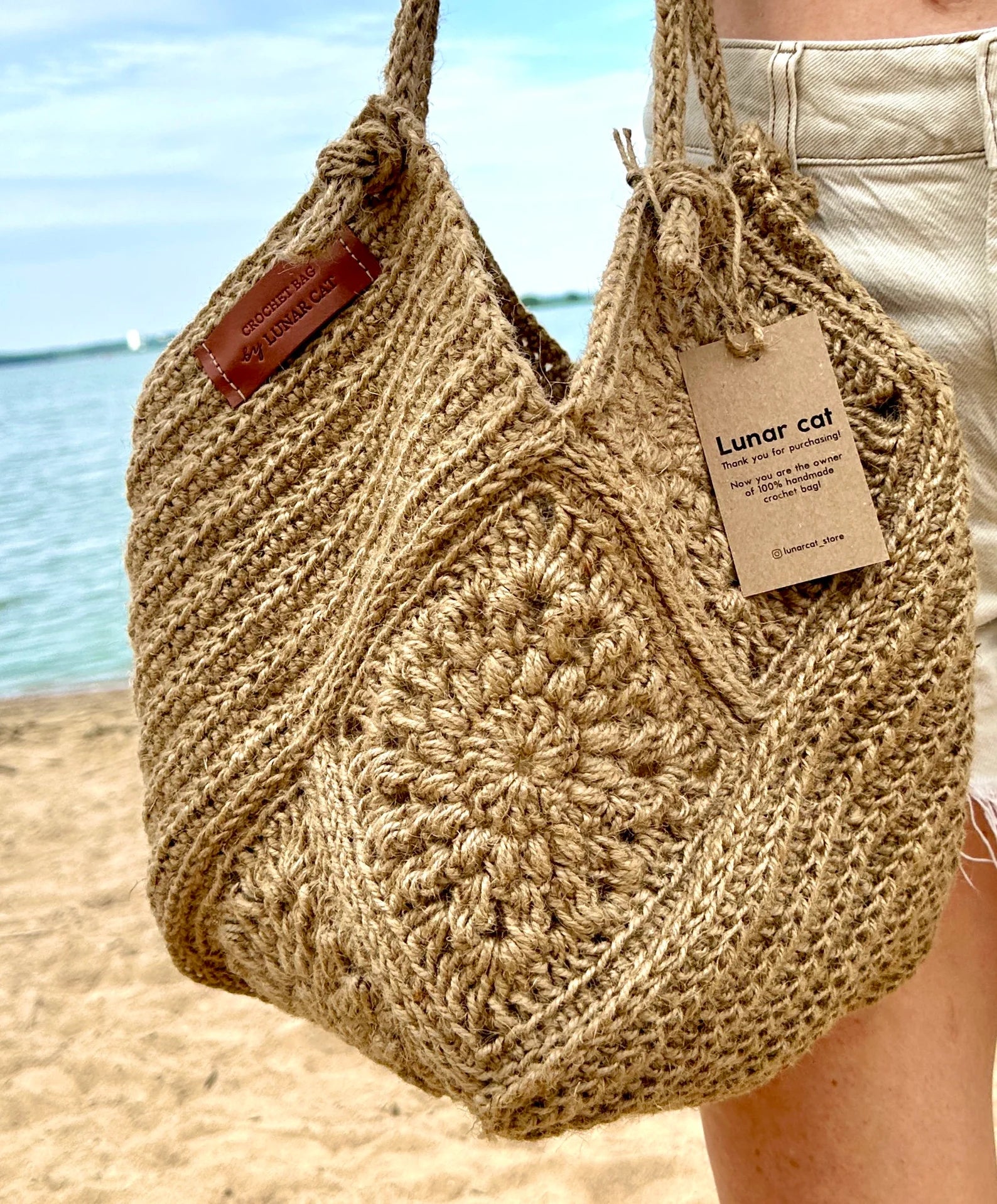 Jute Granny Square Tasche Häkelanleitung – PDF Download