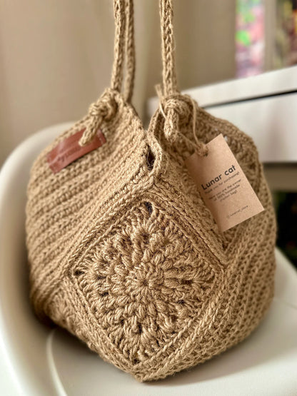 Jute Granny Square Tasche Häkelanleitung – PDF Download
