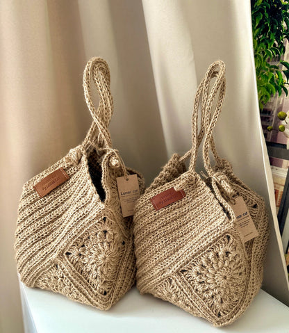 Jute Granny Square Tasche Häkelanleitung – PDF Download