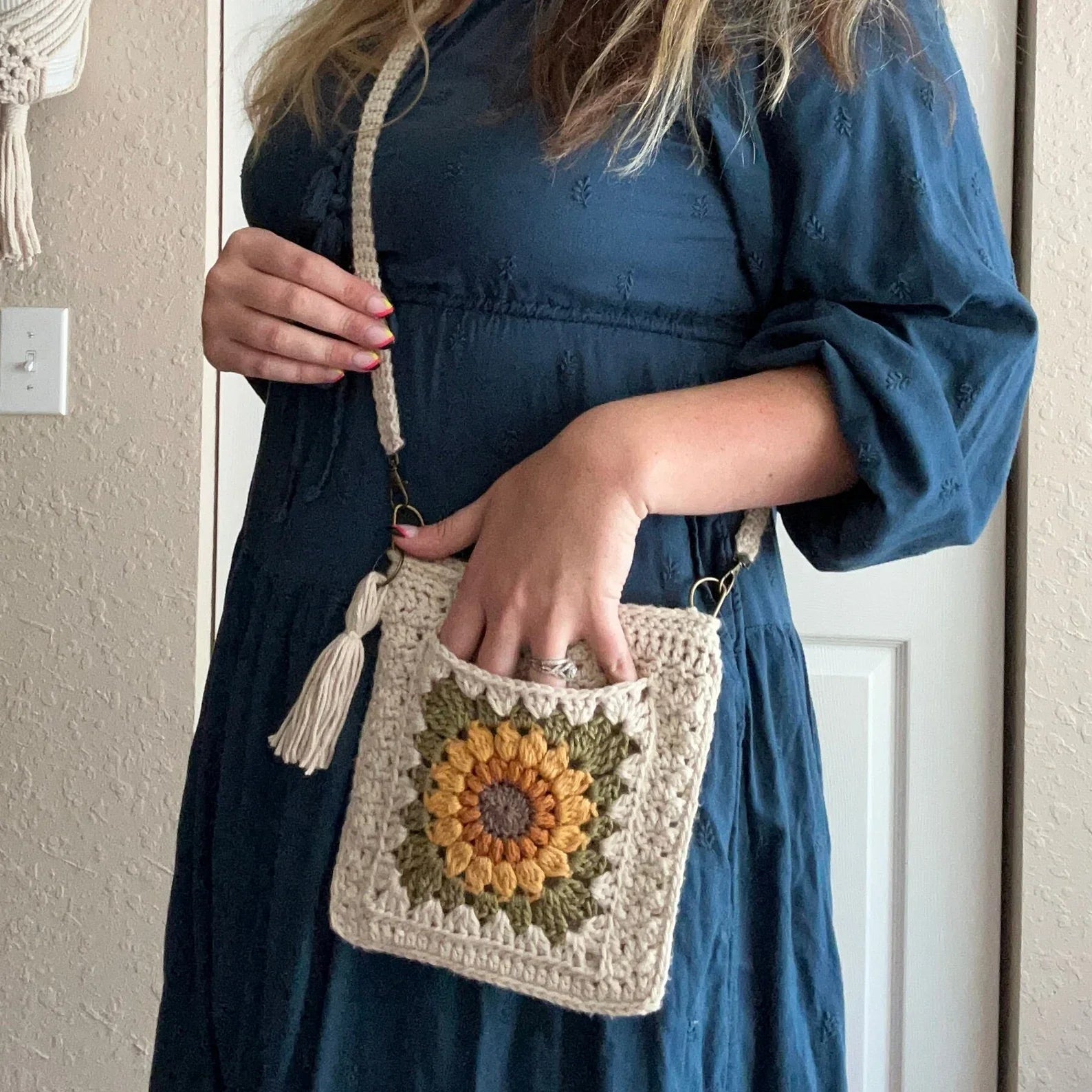 Sonnenblumen Granny Square Tasche – Digitale PDF-Häkelanleitung für Crossbody Bag