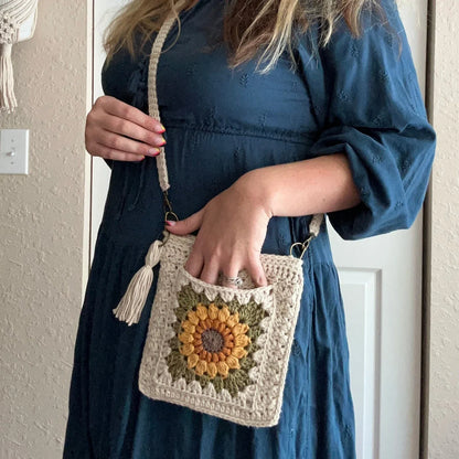 Sonnenblumen Granny Square Tasche – Digitale PDF-Häkelanleitung für Crossbody Bag